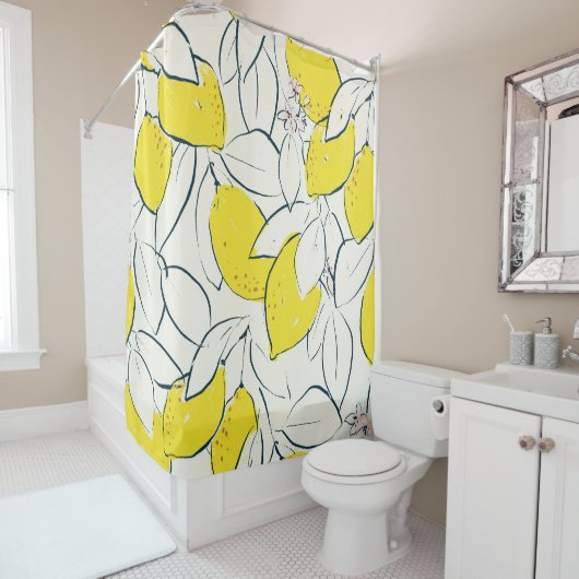 Gelbe Zitronenfrüchte handgezeichnete Abbildung  Duschvorhang (Beispiel)
