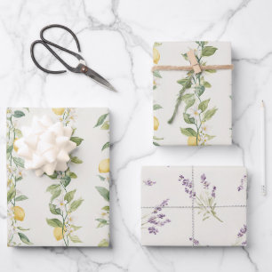 Gelbe Zitronenreben Lavendel Florale Brautparty Geschenkpapier Set
