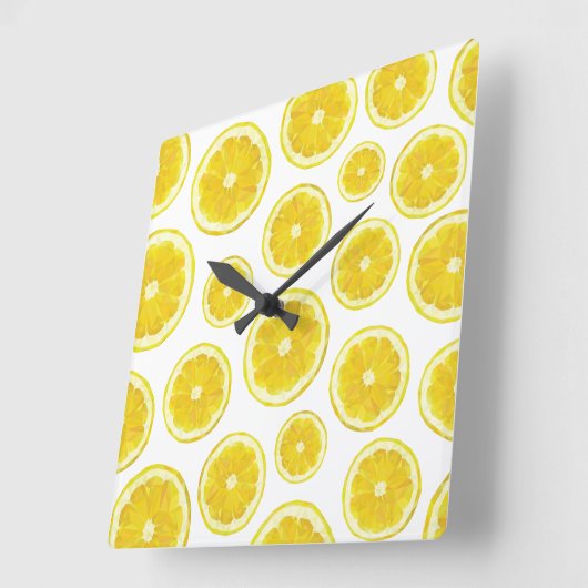 Gelbe Zitronenscheiben frische Früchte Quadratische Wanduhr (Winkel)