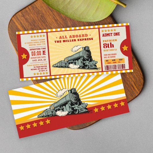 Gelbe Zugfahrkarte Geburtstag Boarding Pass Einladung