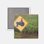 Gelbe Zugmaschine im Weinberg Magnet (Vorderseite/Rückseite)