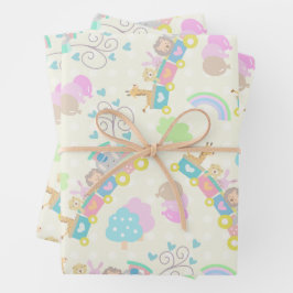 Gelbe Zugtiere Geschenkpapier Set