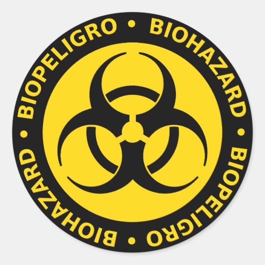 Gelbe zweisprachige Biogefährdung Runder Aufkleber (Vorderseite)