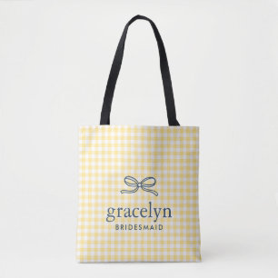 Gelben Gingham-Schleifen-Monogramm Tasche