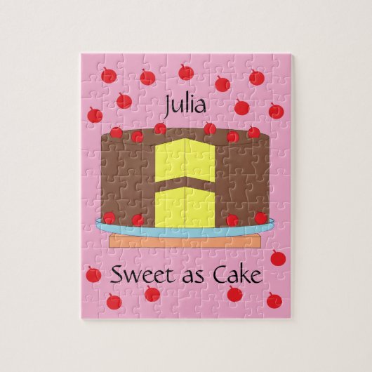 Gelben Kuchen und Kirschen: Rosa Puzzle (Vertikal)