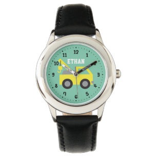 Gelber Abschleppwagen Jungen Personalisierter Last Armbanduhr