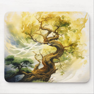 Gelber Abstrakter Baum Mousepad