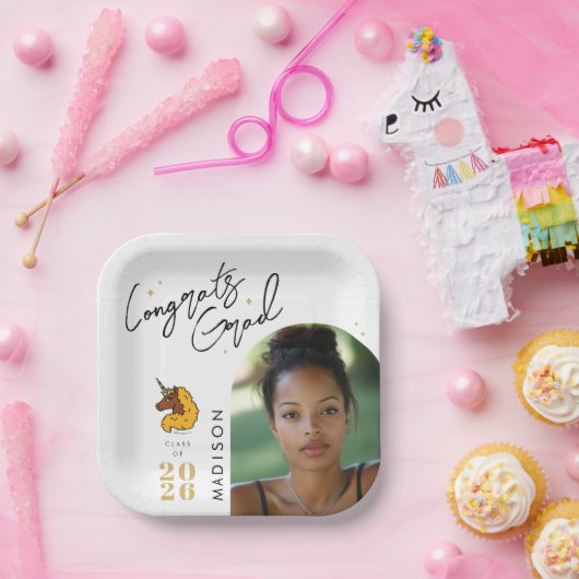 Gelber Afro Einhorn-Abschluss Pappteller (Party)