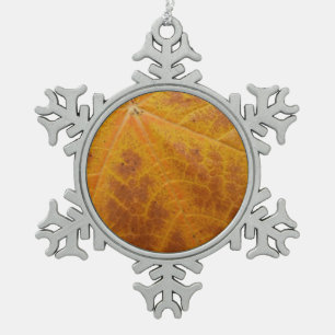 Gelber Ahornblatt Herbst Abstrakt Natur Schneeflocken Zinn-Ornament