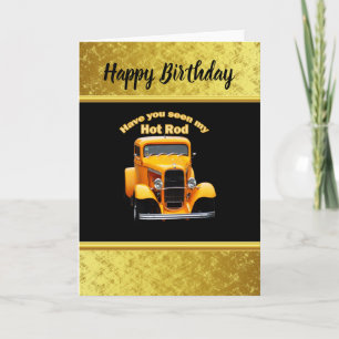 Gelber alter Roadster mit goldenem schwarzen Folie Karte