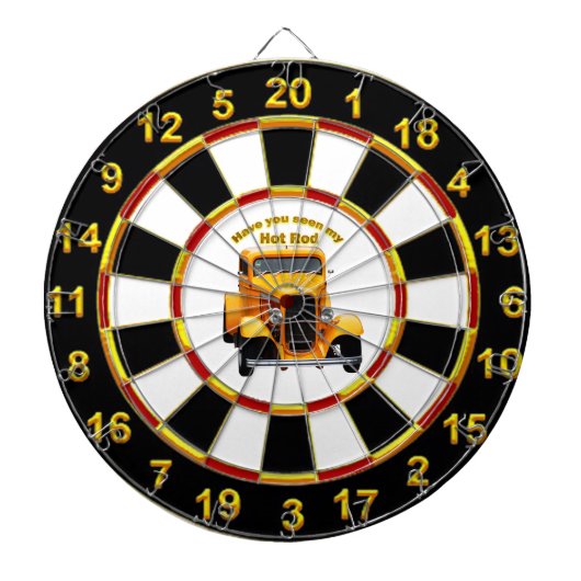 Gelber alter Roadster mit goldschwarzer Forelle Dartscheibe (vorne)