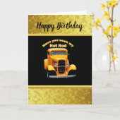 Gelber alter Roadster mit goldschwarzer Forelle Karte (Gelbe Blume)