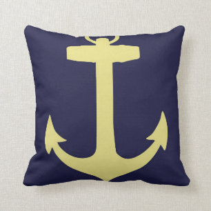 Gelber Anker - Marine-Blau Kissen