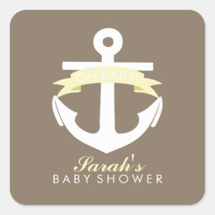 Gelber Anker und Ribbon Babydusche Quadratischer Aufkleber
