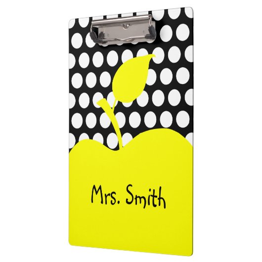 Gelber Apfelschwarz-Weiß-Polka-Dot Klemmbrett (Links)