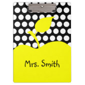 Gelber Apfelschwarz-Weiß-Polka-Dot Klemmbrett (Vorderseite)