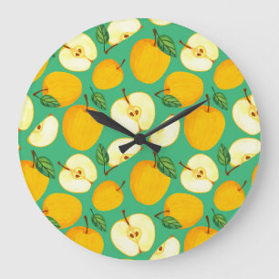 Gelber Apple: Juicy Watercolor Muster. Große Wanduhr