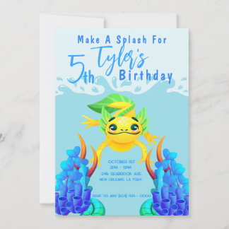 Gelber Axolotl-Junge Unterwasser-Aqua-Birthday-Par Einladung