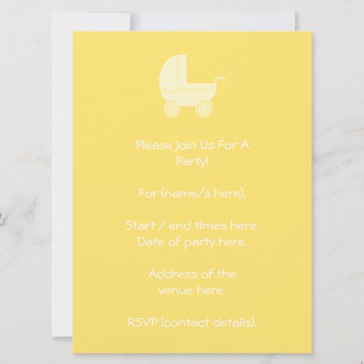 Gelber BabyStroller. Einladung (Vorderseite)