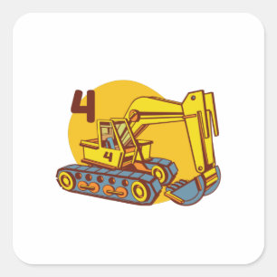 Gelber Bagger - 4. Geburtstagsgeschenk Quadratischer Aufkleber