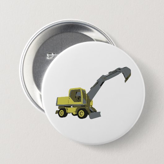 Gelber Bagger Baumaschinen Button (Vorne & Hinten)