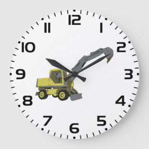 Gelber Bagger Baumaschinen Große Wanduhr