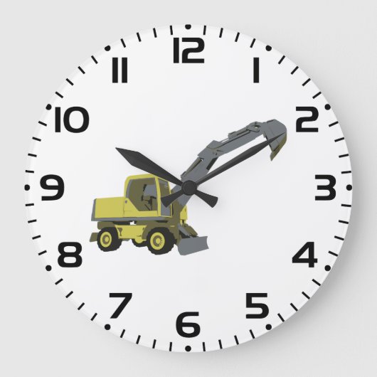 Gelber Bagger Baumaschinen Große Wanduhr (Vorderseite)