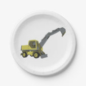 Gelber Bagger Baumaschinen Pappteller (Vorderseite)