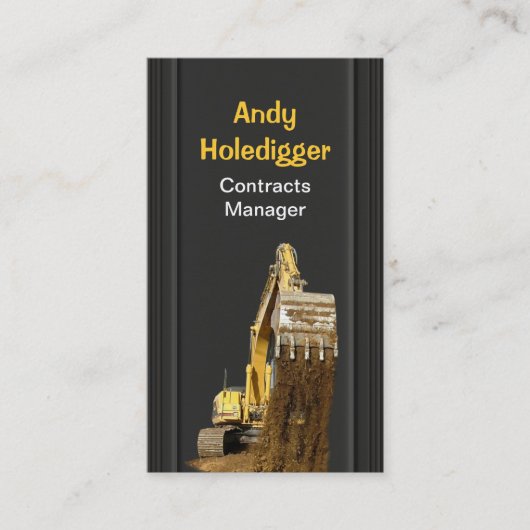 Gelber Bagger, der Boden entlädt Visitenkarte (Vorderseite)