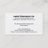 Gelber Bagger, der Eimer leert Visitenkarte (Rückseite)