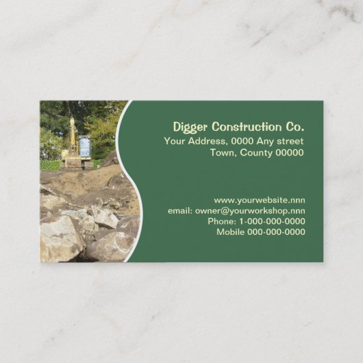 Gelber Bagger mit grüner Platte Visitenkarte (Vorderseite)
