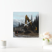 Gelber Bagger und Mauerwerk Quadratische Wanduhr (Zuhause)