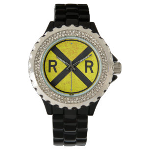 Gelber Bahnübergang Zeichen-Armbanduhr- Armbanduhr