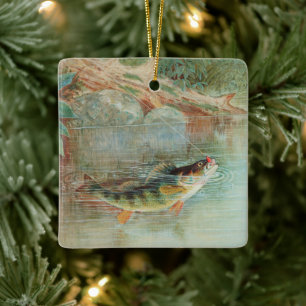 Gelber Barsch von S.A. Kilbourne, Vintage Fisch Keramikornament