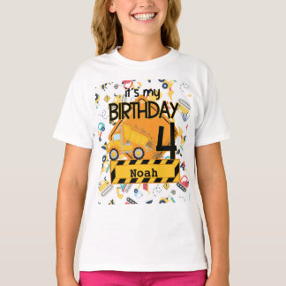 gelber Baulastwagen Auto 4. Geburtstag T-Shirt