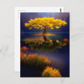Gelber Baum mitten im See Postkarte (Vorne/Hinten)