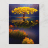 Gelber Baum mitten im See Postkarte (Vorderseite)
