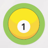 Gelber Billardball Nummer Eins Etiketten (Design 1)