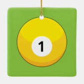 Gelber Billardball Nummer Eins Keramikornament (Rückseite)