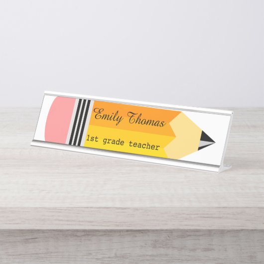 Gelber Bleistift-Lehrer Schreibtischnamensplakette (Vorderseite )