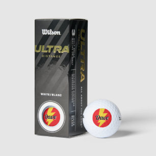 Gelber Blitzschlag-Flash-Logo-Name Golfball