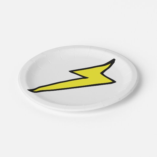 Gelber Blitzschlag Pappteller (Schrägansicht)