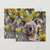 gelber, blühender Wattbaum mit Koala, Save The Date (Vorne/Hinten)