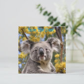 gelber, blühender Wattbaum mit Koala, Save The Date (Stehend Vorderseite)