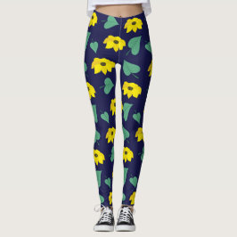Gelber Blumenblattdruck auf der Marine Leggings