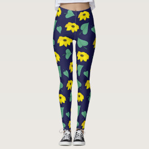 Gelber Blumenblattdruck auf der Marine Leggings