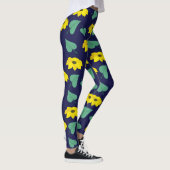 Gelber Blumenblattdruck auf der Marine Leggings (Rechts)