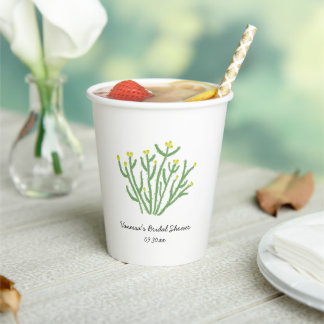 Gelber Blüten-Cholla-Kaktus-Junggesellinnenabschie Pappbecher