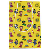 Gelber Cartoon Superherd Comic Muster Geschenktasc Mittlere Geschenktüte (Vorderseite)