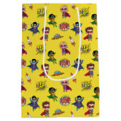 Gelber Cartoon Superherd Comic Muster Geschenktasc Mittlere Geschenktüte (Rückseite)